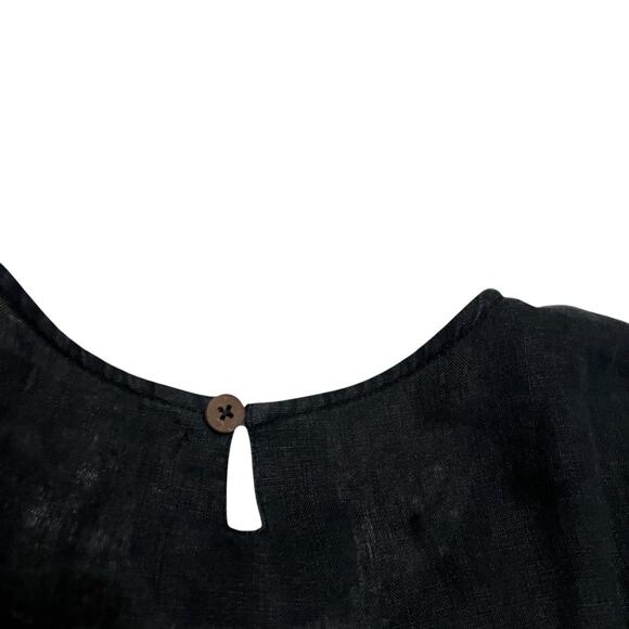 Gudrun Sjoden Womens XL Korinth Blouse 3/4 Sleeve Tunic Top Black Relaxed Linen - Picture 6 of 8
